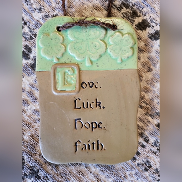 "Love, Luck, Hope, Faith" Ceramic Wall Hanging Plaque - Picture 1 of 4